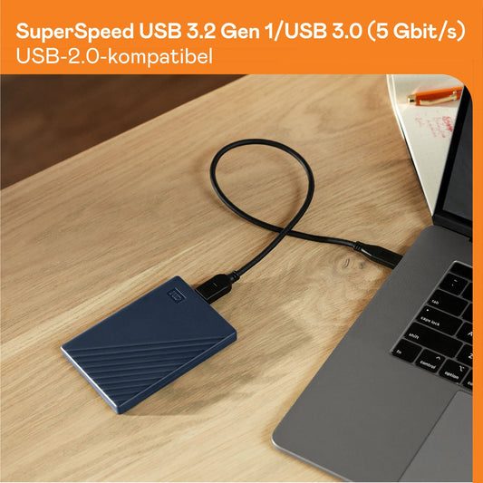 Externe Festplatte 2 TB – Tragbarer USB-C Speicher, Passwortschutz, Software-Download, kompatibel mit Mac, Mitternachtsblau